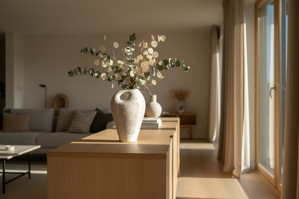 Andie vaas met eucalyptus en lunaria