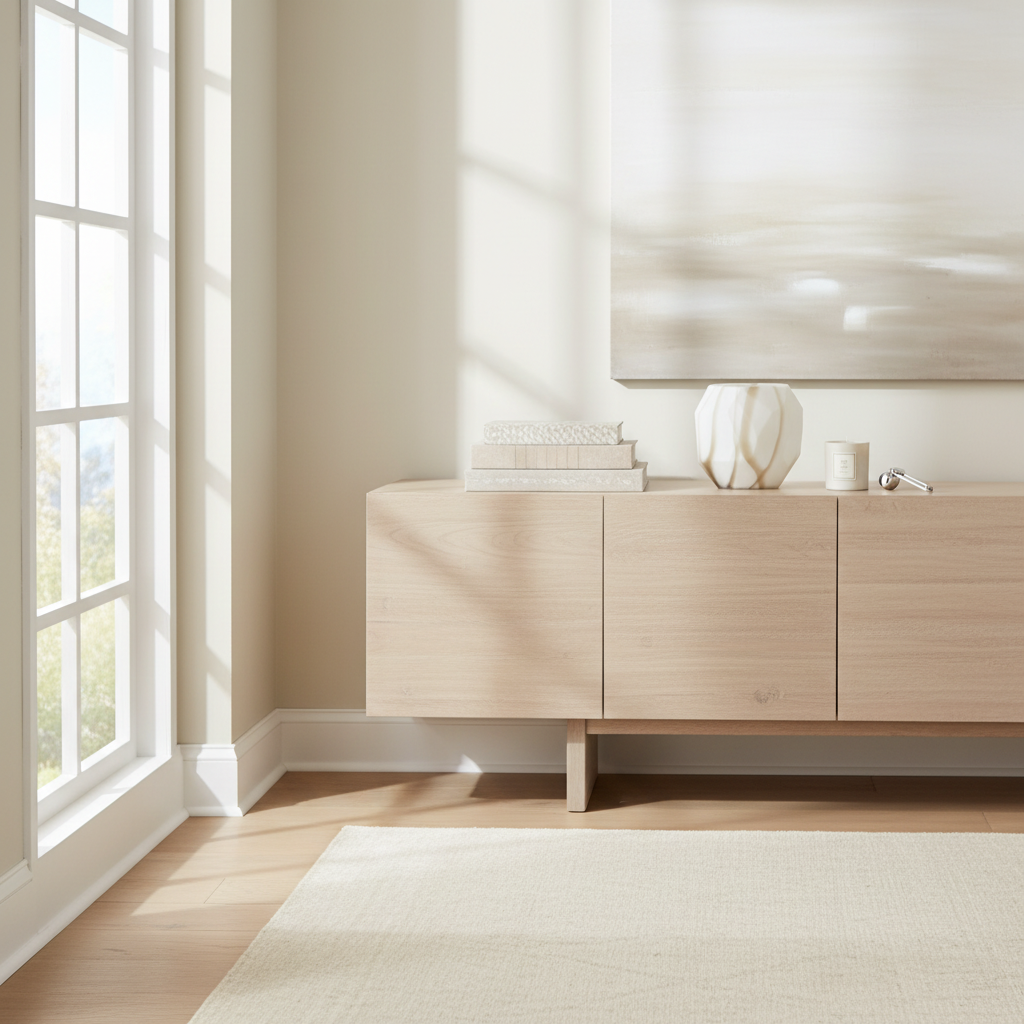 Lifestyle Okley Vase op dressoir in moderne woonkamer