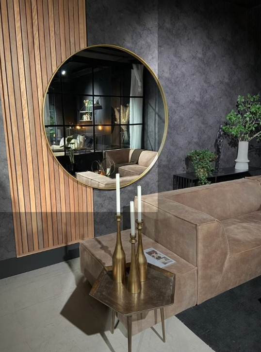 Lifestyle Mirror Round Antique Gold 100cm