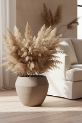 Manaus Vase Sandstone op houten vloer met pampas gras
