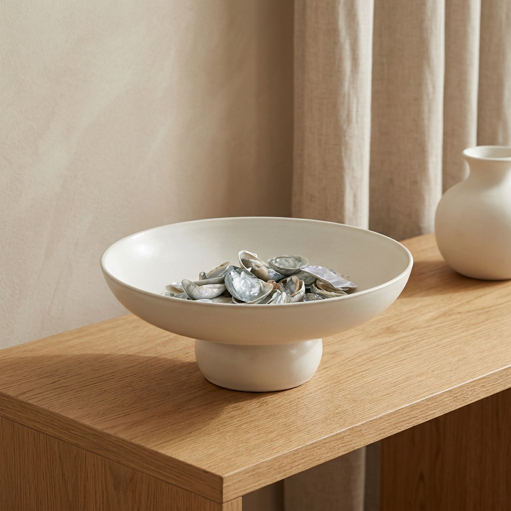 Sfeerfoto van de Osasco bowl Natural met decoratieschelpen